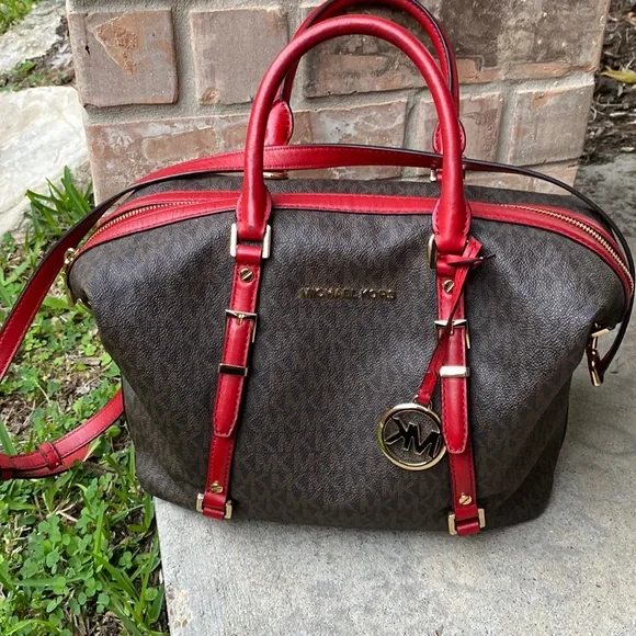 Michael kors brown and red purse on sale
